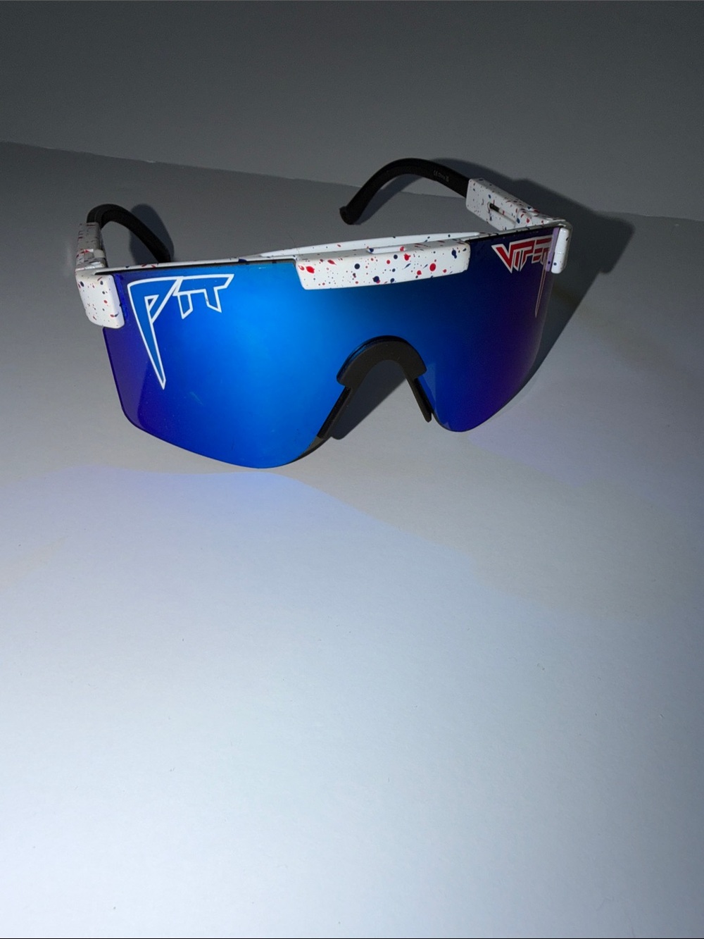 Pit Viper Kids Sunglasses White Splatter Frame with Blue Mirrored Lens